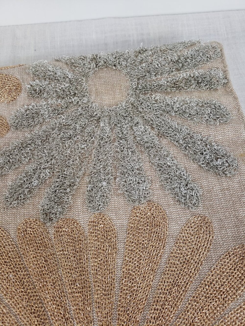 Pier 1 Imports Mini Table Runner Neutral Sequin Metallic Floral Textured 14x36 - Picture 5 of 12